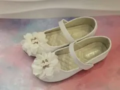 ホワイト フラワー装飾 フラットシューズ 37(22cm～22.5cm)