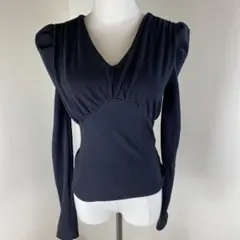 【RUEE】黒いリブ編みVネックトップスサイズM