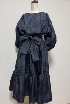 着物リメイク　大島紬　ドロップ袖　ロングティアードワンピース ハンドメイド