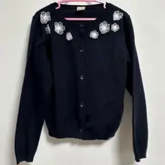 プティマイン　花レース ニット カーディガン Lサイズ 120-130