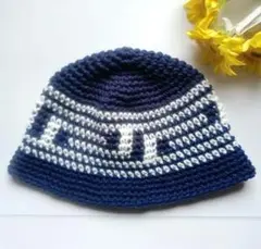 ネイビー　雷紋柄　雷文　雷門　クラッシャーハット　クロシェハット　バケットハット