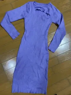 ニット パープル タイト ワンピース S M