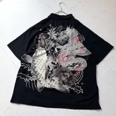 絡繰魂 ポロシャツ 和柄 4L 風神雷神 龍 鯉 刺繍 ブラックのサムネイル