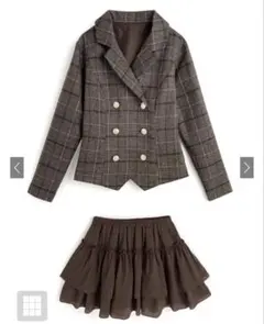 GRL チェック柄ダブルジャケット×ティアードフリルミニスカートセットアップ