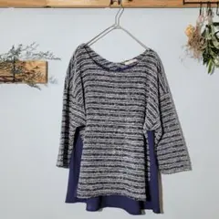 ストラ【M】ツイード シフォン ネイビー トップス シースルー シンプルのサムネイル