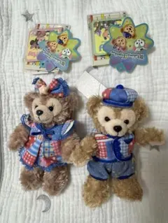 ダッフィーとシェリーメイ ぬいぐるみバッジ マスコット 2点セット