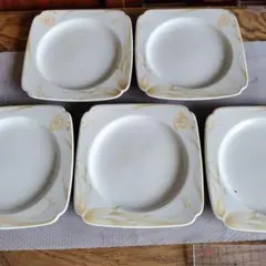 Noritake　フラワーパターン　スクエア皿　５枚セット　中古品