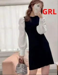 GRL 異素材パワショルニットワンピース