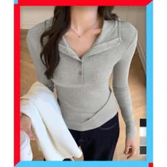 新品 フード付きリブカットソーレディース長袖T タイトtシャツ薄手 カットソー