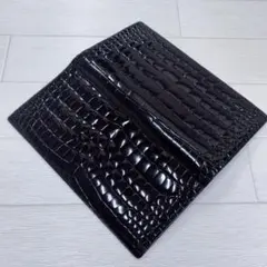 未使用 クロコダイル 財布 本物 ブラック黒 シャイニング加工 