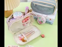 ペンケース 筆箱 ポーチ 大容量 文房具 雑貨 小物入れ ファスナーマチ付き 紫