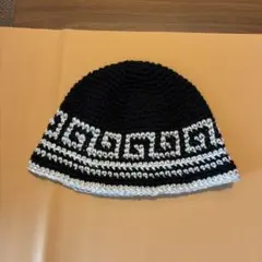 【手編み】ビーニー•クラッシャーハット•クロシェハット（雷紋柄）②