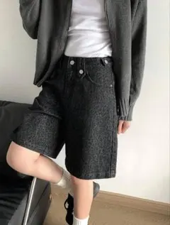 レオパード柄 デニム ハーフパンツ