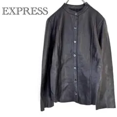 ◆エクスプレイス レザーシャツ ノーカラージャケット バックワッペン付き
