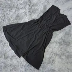 ★a1068 UNIQLO【S】人気の黒 カットソー カシュクールワンピース
