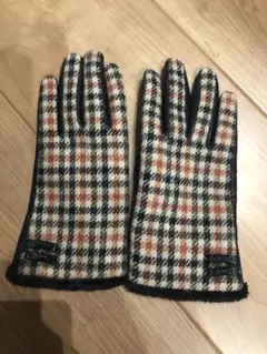 レディース　チェック柄　レザー手袋　皮手袋　リボン