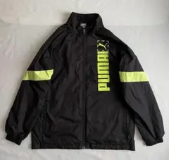 PUMA プーマ　ウインドブレーカー黒　150 裏地付　ブラック　蛍光黄色ロゴ