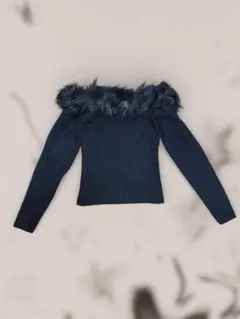 y2k 平成ギャル ファー付き オフショル ニット トップス 肩出し 黒