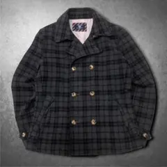 ピーコート ウールジャケット チェック柄 短丈 袖裏ストライプ シティボーイ