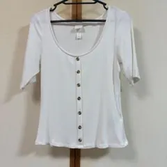 【H&M】リブ 半袖Tシャツ 白 Mサイズ