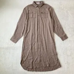 アルマデザイン 長袖 ロングシャツワンピース マキシ丈 ゆったり 茶 Lのサムネイル