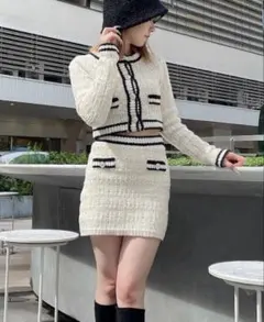 resexxy バイカラーツイードニットカーディガン&ミニスカート セットアップ