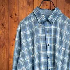 チェック柄ボタンダウンシャツ【Ｆ】長袖　総柄　ブルー系