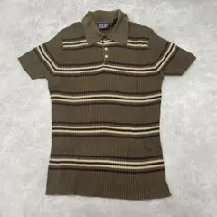 ゆ973 DKNY ポロシャツ リブニット ボーダー柄 カーキ M 古着のサムネイル