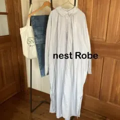 新品✨nest Robe リネン　長袖　ロングワンピース　ライトブルー