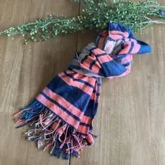 gap ネイビー・ピンク チェックストール