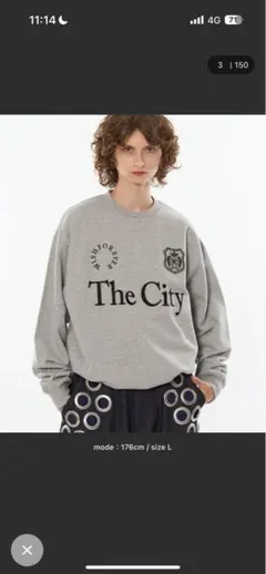 グレー プリント入り スウェット Lサイズ