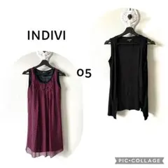 INDIVI シフォンワンピースとノースリーブカーディガンセットアップ05のサムネイル