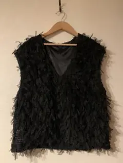 【美品】【ファスサンファール】【ベアトリス】リボンヤーン　フリンジベストのサムネイル