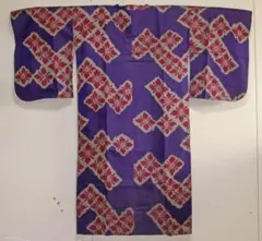 ☆銘仙☆道行きロング丈☆更紗模様☆格子地模様☆アンティーク☆正絹☆