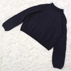 美品【イッツインターナショナル】ダークネイビー ニット F クロップド丈 綿