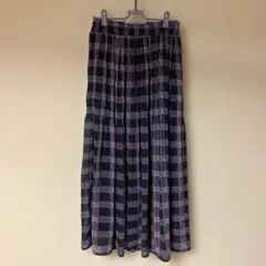 ピンクアドベ　チェック柄ロングスカート　ウエストゴム　M