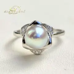 本真珠あこや真珠　ブルーグレー無調7.58㍉s925リングY984