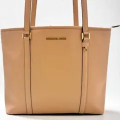 マイケル・コース トートバッグ ゴールドロゴ トップジップ ベージュ レザー