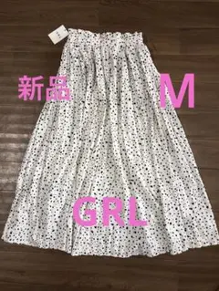 新品　GRL ダルメシアン　ドット　プリーツスカート　ロングスカート　白　M