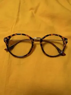 【おしゃれ】べっ甲風 ラウンドフレーム 伊達メガネ（ソフトケース付き）