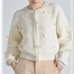 リボン　カーディガン　可愛いカーディガン　白カーディガン