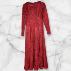 美品 光沢ワッシャーワンピース ロングドレス ワインレッド パーティー M相当