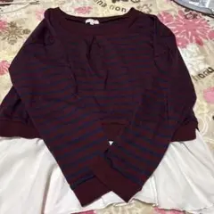 ストライプ長袖クロップドニット