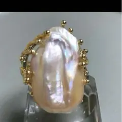 値引き× No.4天然オイスターパール　バロックパールリングゴールドカラー