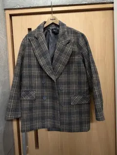 グレー系チェック ダブルブレスト チェスターコート