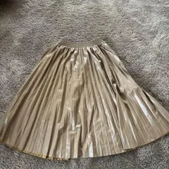 秋冬　レザーロングプリーツスカート　キャメル
