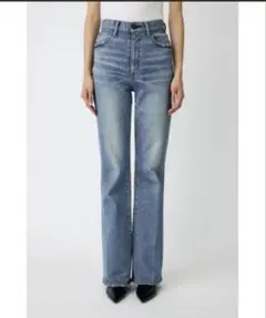 MOUSSY ブーツカットデニム ハイウエストライトブルー