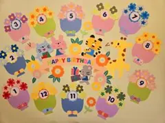 お誕生日表　保育壁面　4月壁面飾り　はなかご