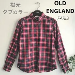 【オールドイングランド】タブカラー　チェック柄　ロゴ入ボタン　長袖　シャツ