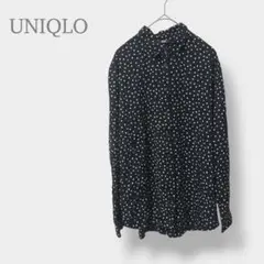 【UNIQLO ユニクロ】レーヨンプリントブラウス　長袖　ドット　ブラック　L